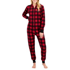 Macys Family PJs Womans Sz Small Union Suit Lounge Red Black Buffalo Plaid NWT